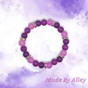 Handmade Purple Gradient 8mm Round Glass Beaded Bracelet with Pink Spacers